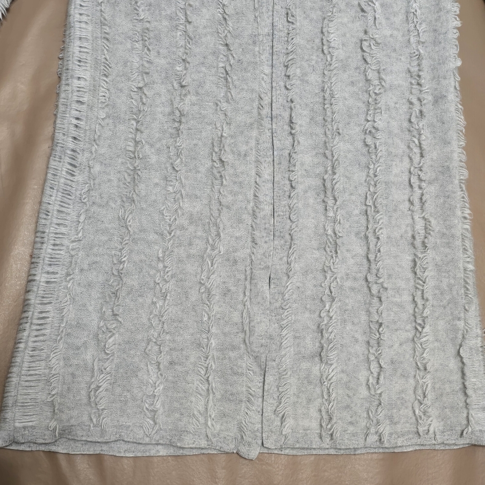 Neiman Marcus Women Cashmere L Cardigan Sweater Gray Fringe Luxury Cozy Office - Picture 6 of 16
